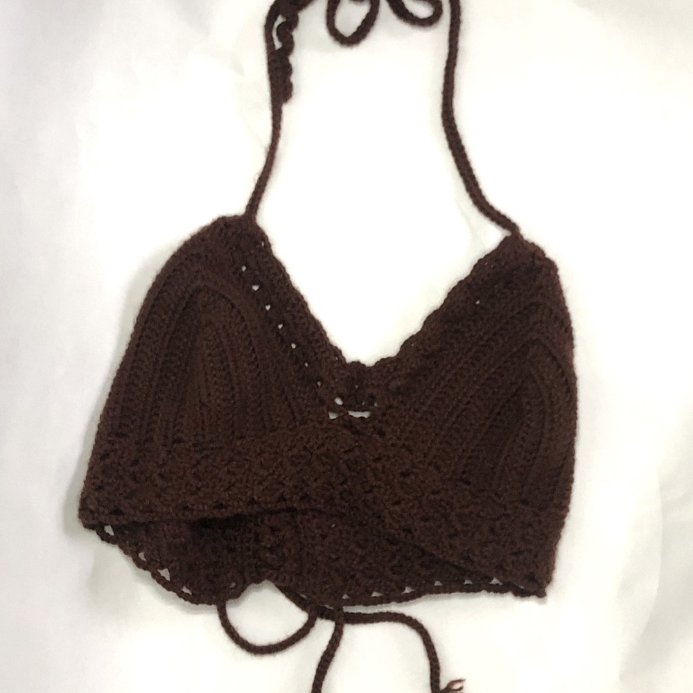 brown handmade crotchet crop top size large